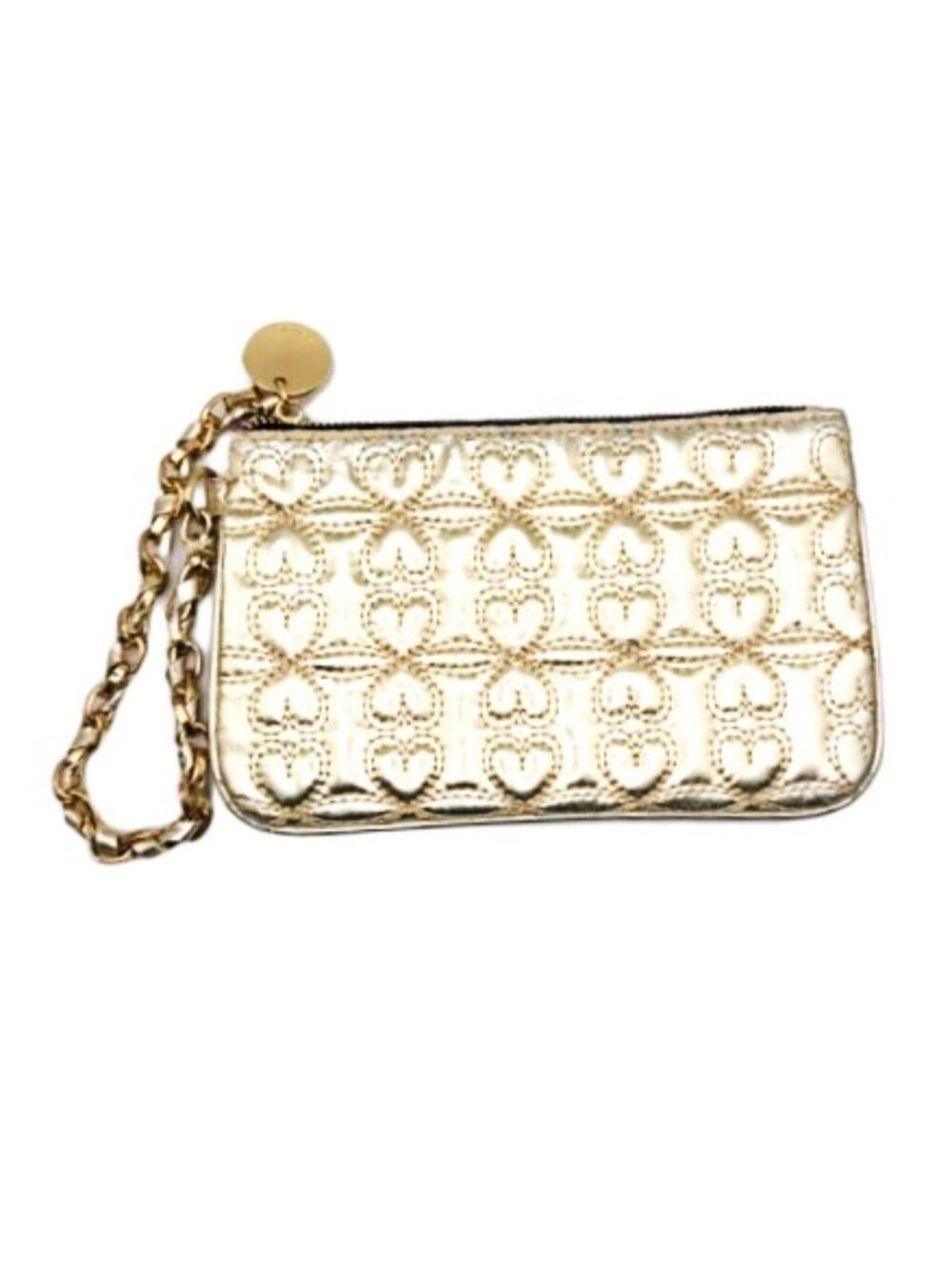 Deux Lux Love Drops Gold Metallic Heart Quilted Chain Wristlet Clutch